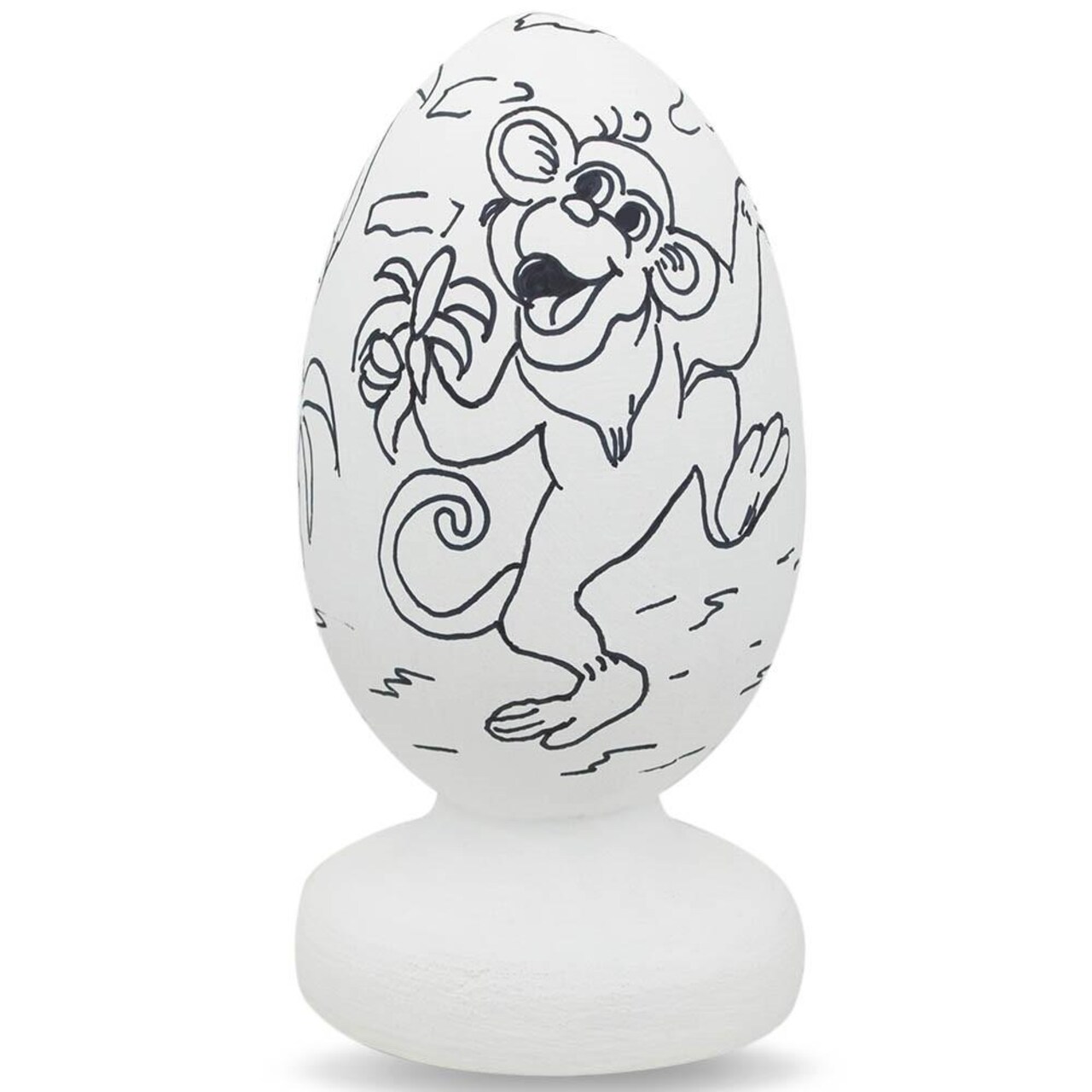 Monkey Eating Bananas Wooden Figurine Unfinished Easter Egg DIY Craft